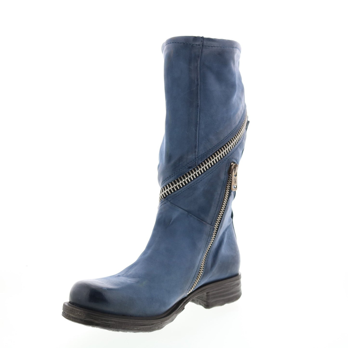 Siggs 259373-102 Womens Blue Leather Zipper Mid Calf Boots