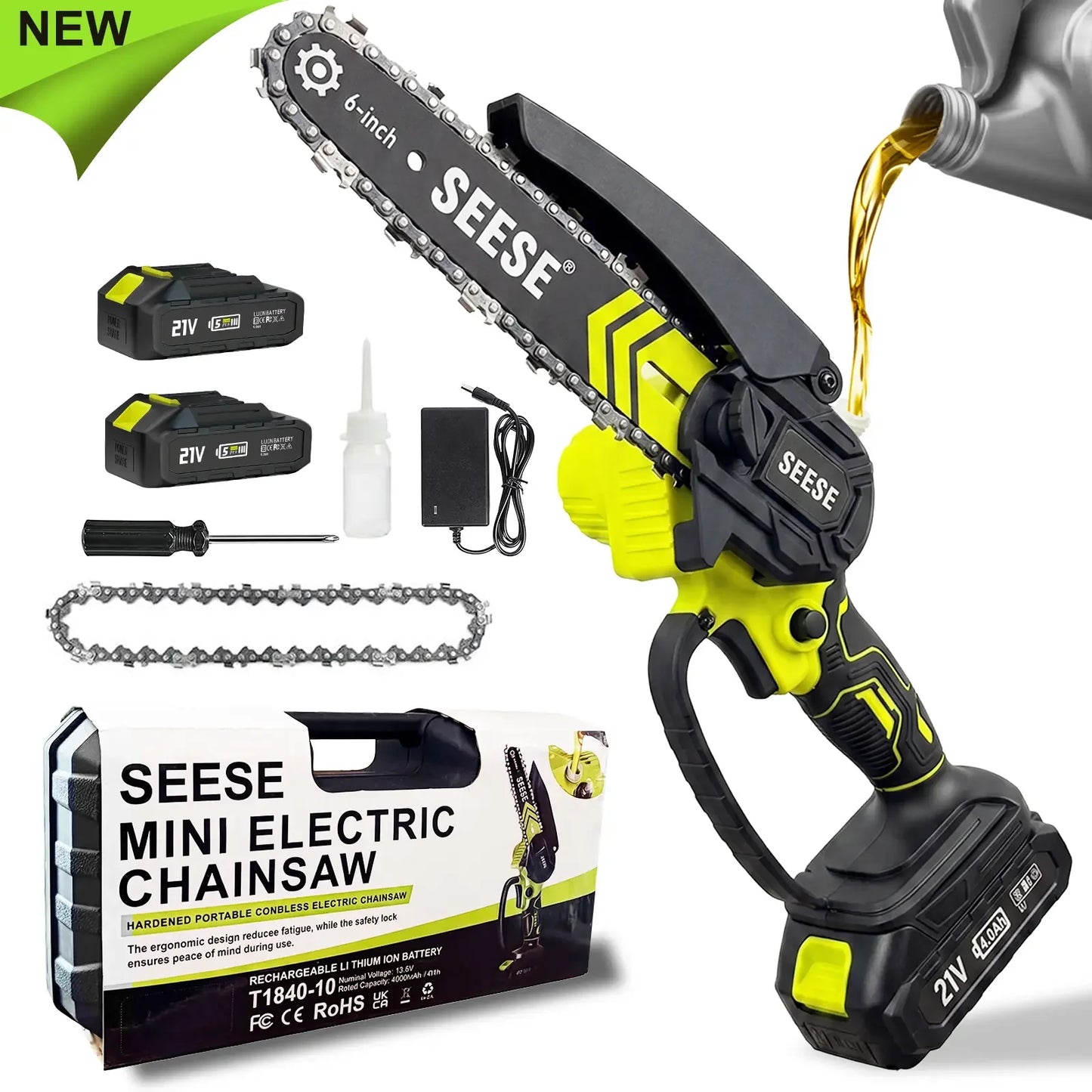 6-Inch Brushless Mini Chainsaw Cordless with Auto Oiling & 2000mAh Battery