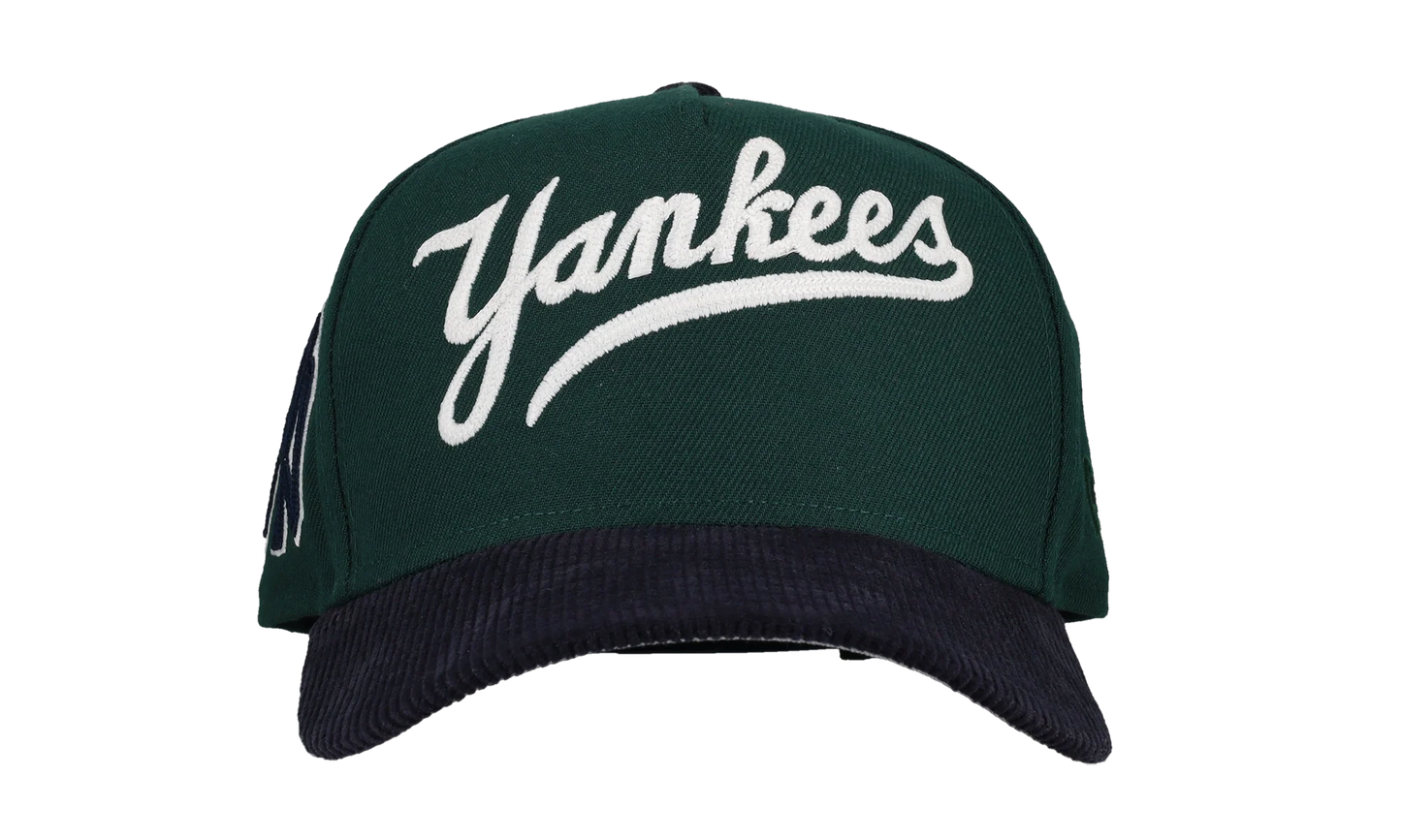 9FIFTY New York Yankees A Frame Snapback Hat "Chainstitch - Corduroy Green / Navy" 44531118407868