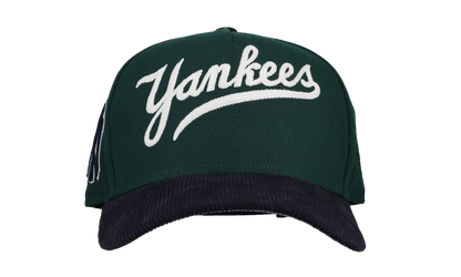 9FIFTY New York Yankees A Frame Snapback Hat "Chainstitch - Corduroy Green / Navy" 44531118407868