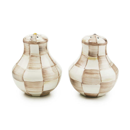 MacKenzie-Childs Mocha Check Salt & Pepper Shakers