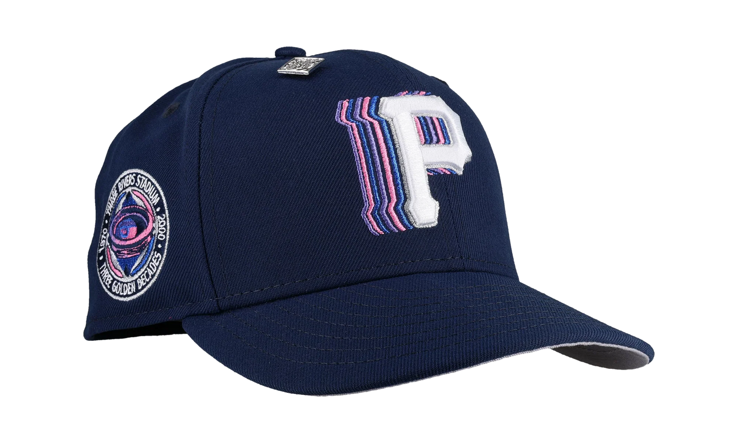 59FIFTY Pittsburgh Pirates Trippy Three Golden Decades Fitted Hat "Navy Metallic" NE356