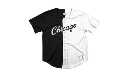 NBA Split Color Mesh Button Front Shirt "Chicago Bulls - Black" BA88XJ CBU K HEX