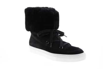 Aquatalia Valarie Suede Shearling Womens Black Suede Zip Laced Boots