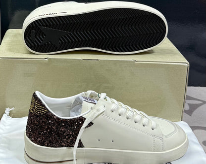 Stardan white leather brown glitter