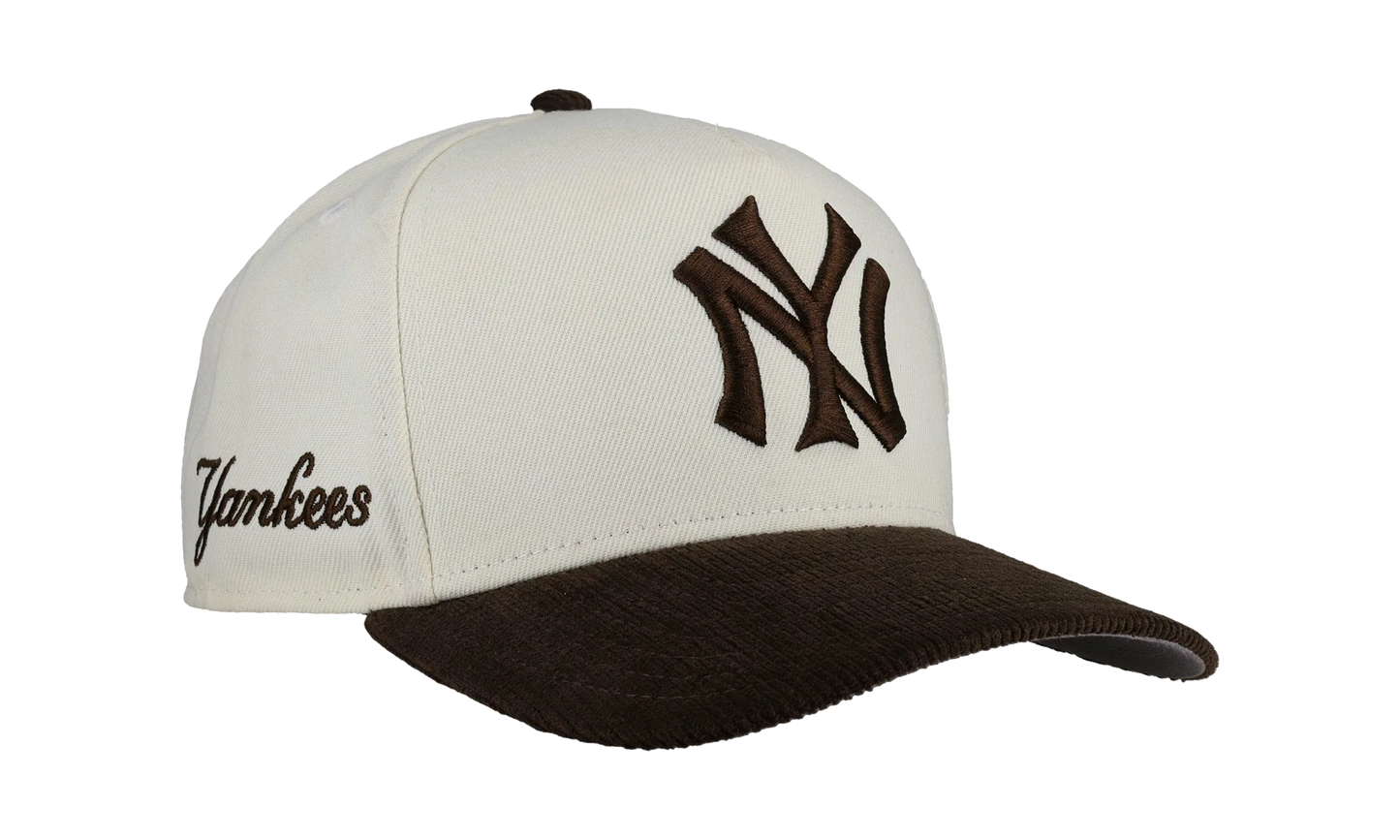 9FIFTY New York Yankees A Frame Snapback Hat "Off White / Walnut - Corduroy Visor" NE341