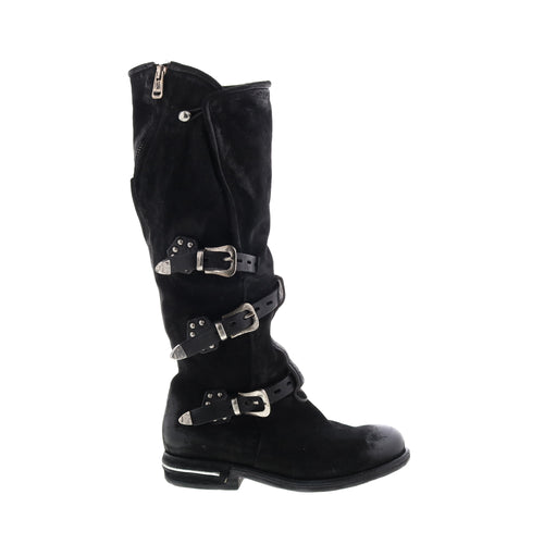 Trigg 516323-201 Womens Black Leather Hook & Loop Knee High Boots