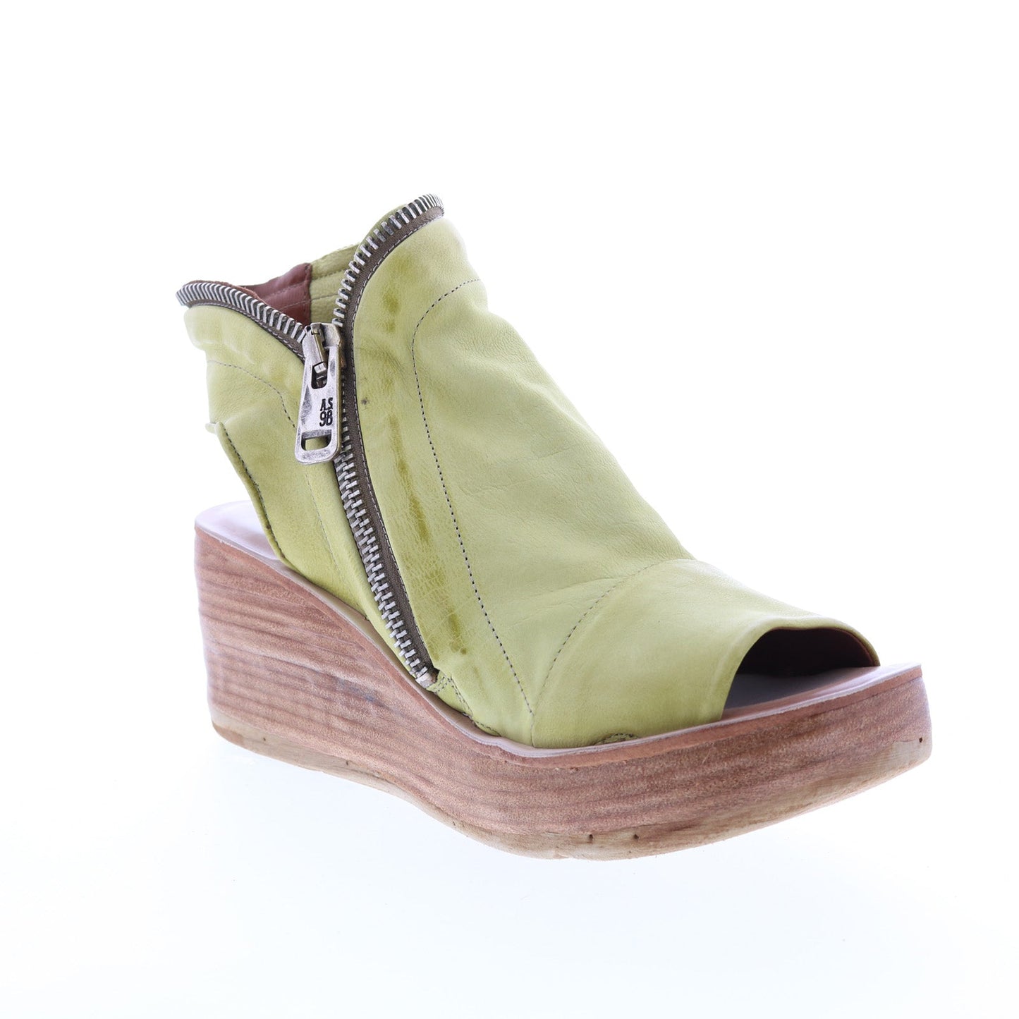 Naylor 528052-501 Womens Green Leather Zipper Sandals Wedges Shoes