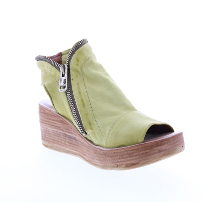 Naylor 528052-501 Womens Green Leather Zipper Sandals Wedges Shoes