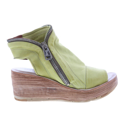 Naylor 528052-501 Womens Green Leather Zipper Sandals Wedges Shoes