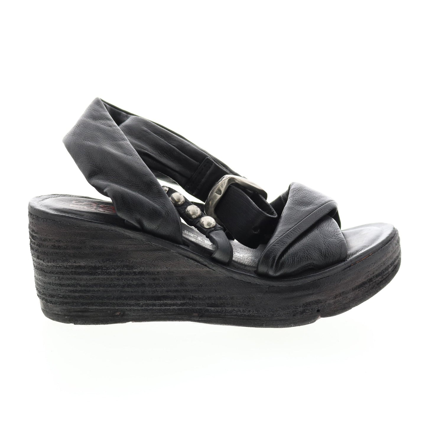 Nolie 528078-201 Womens Black Leather Sandals Wedges Shoes