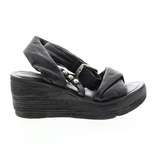 Nolie 528078-201 Womens Black Leather Sandals Wedges Shoes