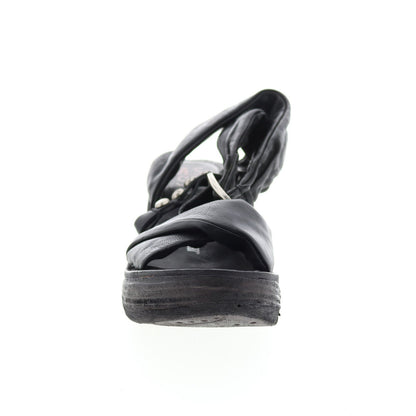 Nolie 528078-201 Womens Black Leather Sandals Wedges Shoes