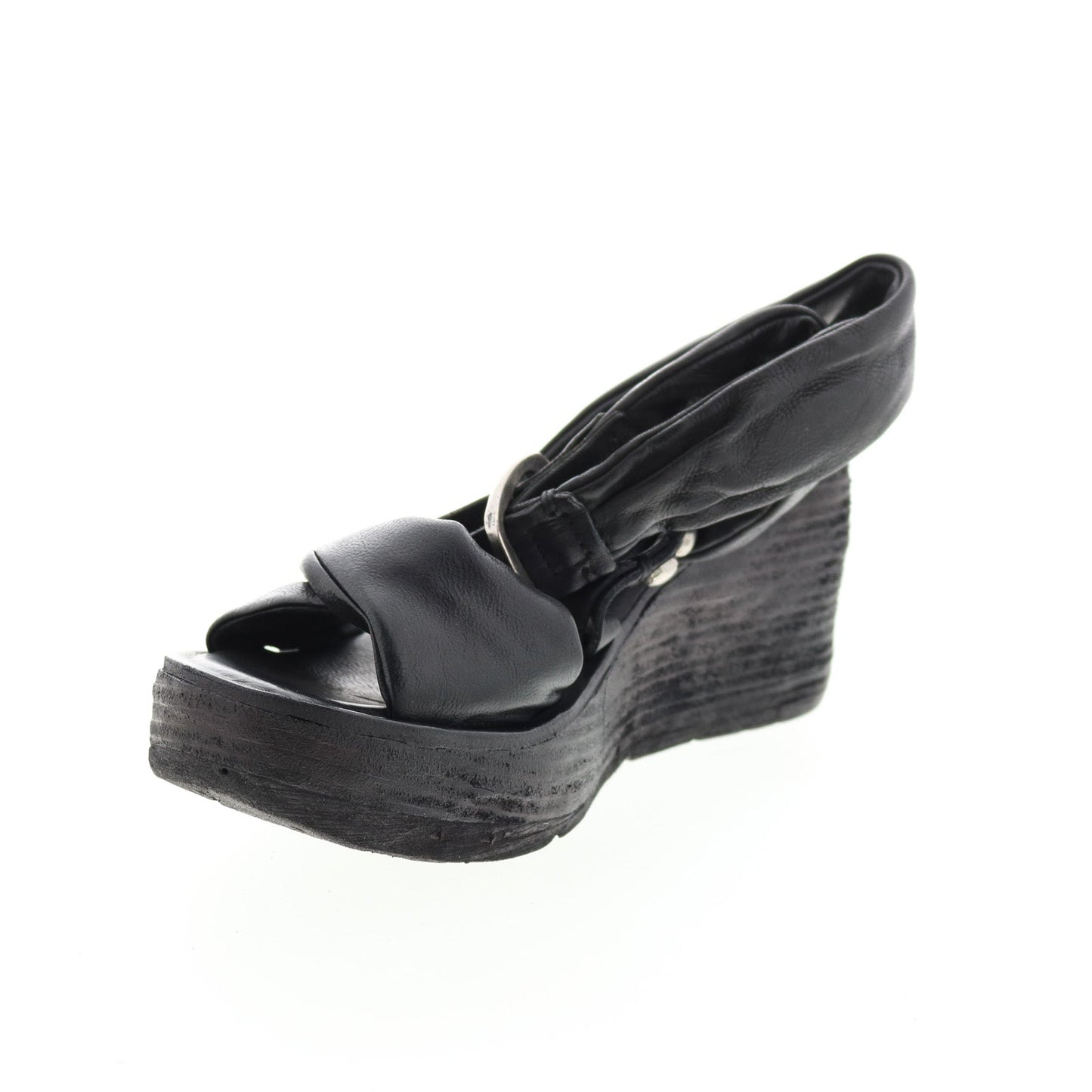 Nolie 528078-201 Womens Black Leather Sandals Wedges Shoes