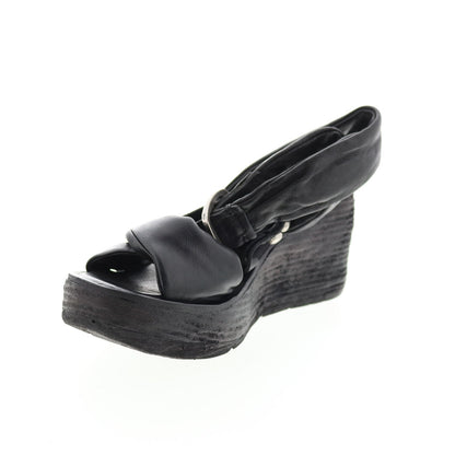 Nolie 528078-201 Womens Black Leather Sandals Wedges Shoes