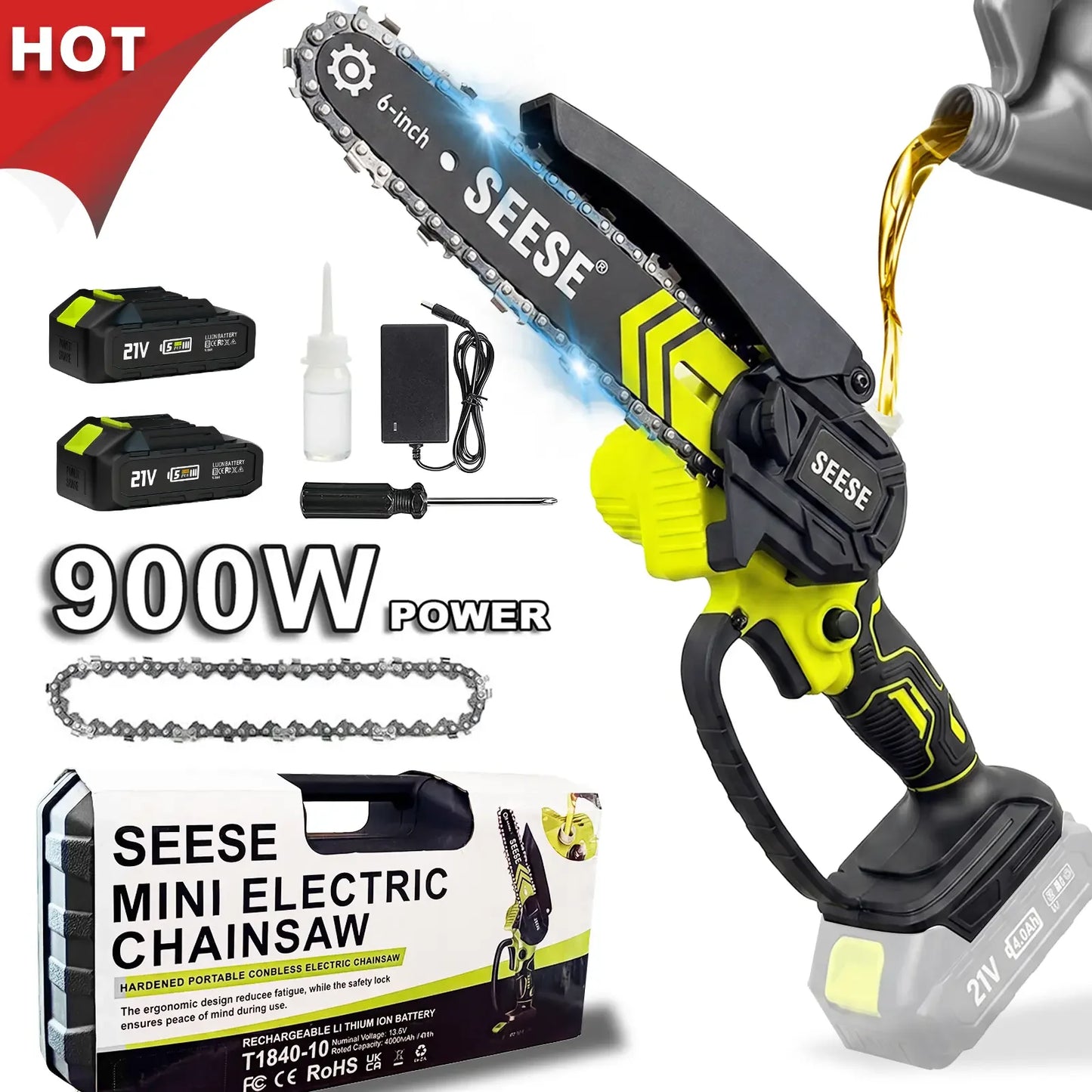6-Inch Brushless Mini Chainsaw Cordless with Auto Oiling & 2000mAh Battery