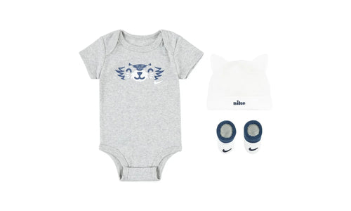 Baby Bodysuit, Hat and Booties 3-PC Box Set "Grey / White" NN0878 C00