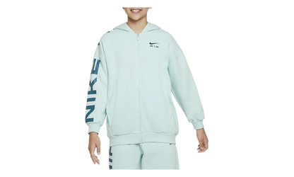Air Club Fleece Girls' Oversized Full-Zip Hoodie GS "Jade Ice / Geode Teal" FD2960 346