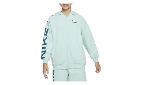 Air Club Fleece Girls' Oversized Full-Zip Hoodie GS "Jade Ice / Geode Teal" FD2960 346