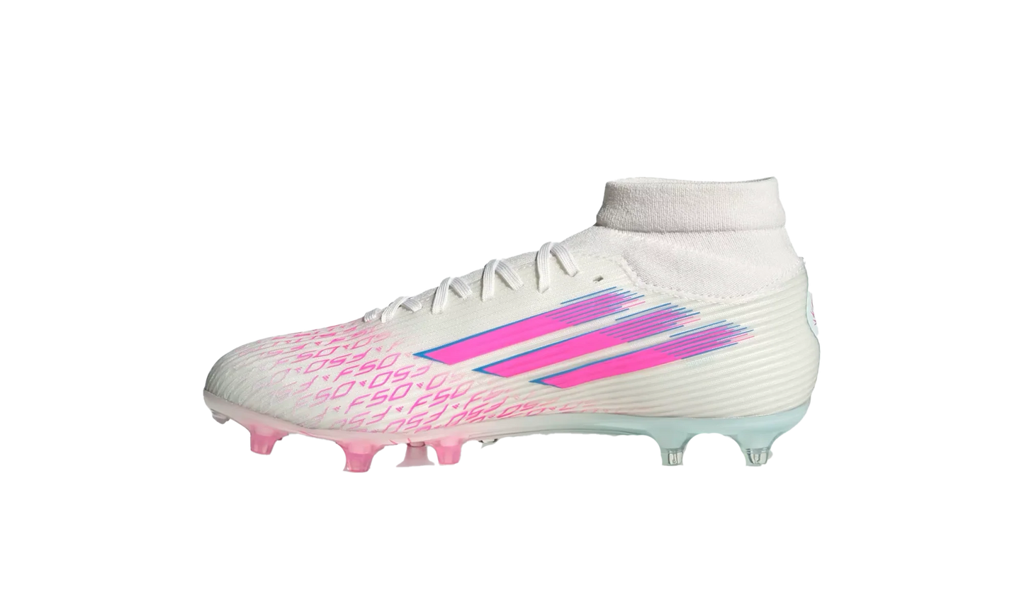 F50 League Mid-Cut FG/AG WMNS "Sparkfusion White Lucid Pink" JI0013