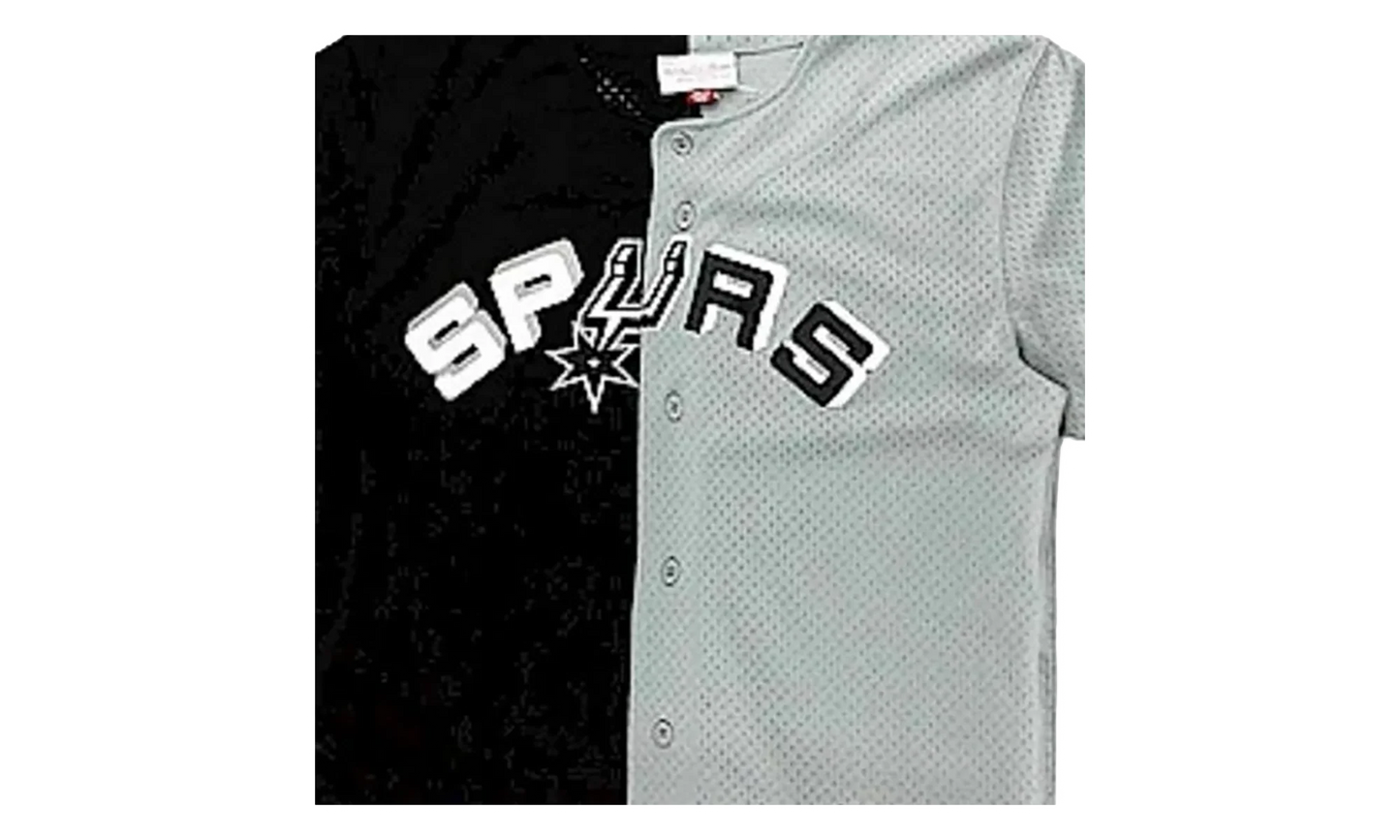 NBA Split Color Mesh Button Front Shirt "San Antonio Spurs - Black" BA88XR SAS K HF5