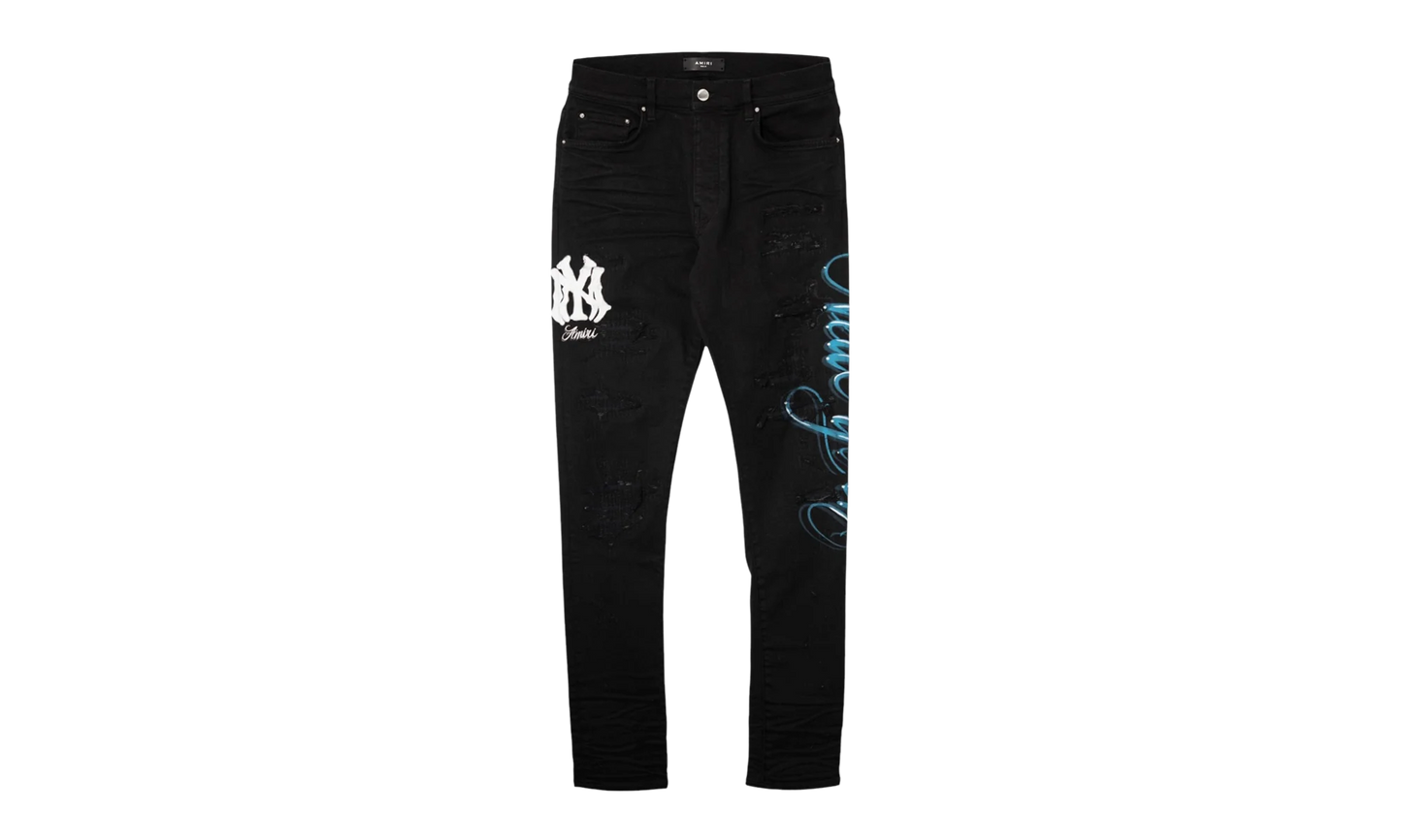 MA New York Airbrush Logo Jeans "Overdyed Black Blue White" AMDNSY1178 018