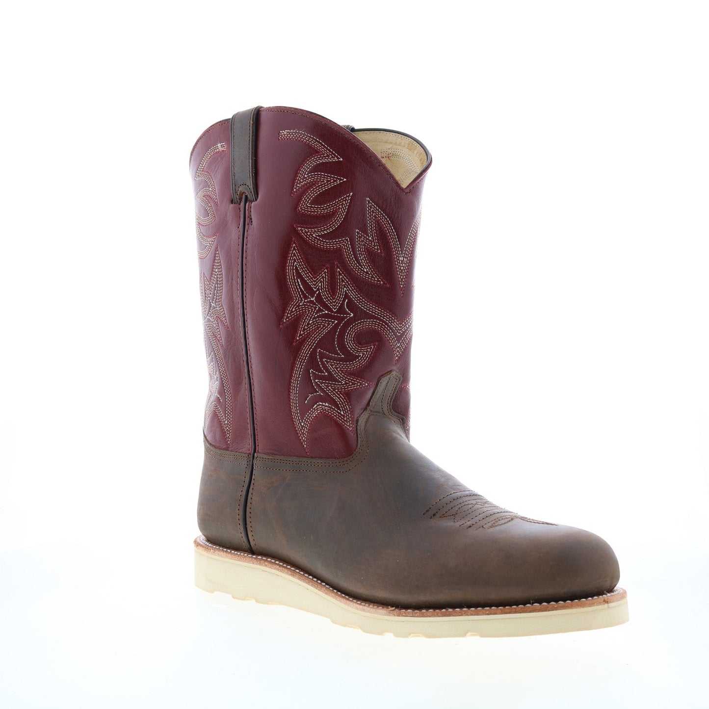 6820 Mens Burgundy Leather Slip On Cowboy Western Boots