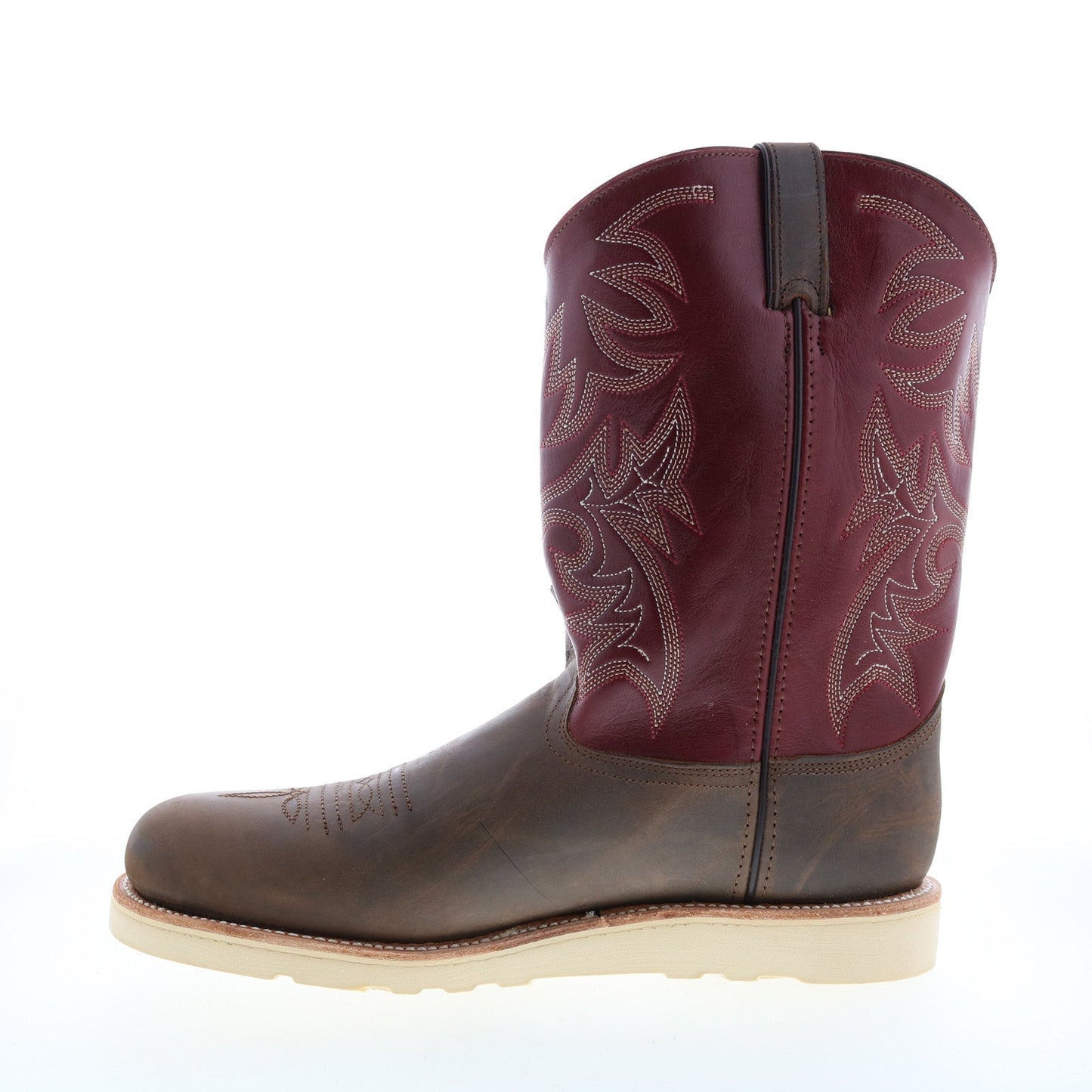 6820 Mens Burgundy Leather Slip On Cowboy Western Boots