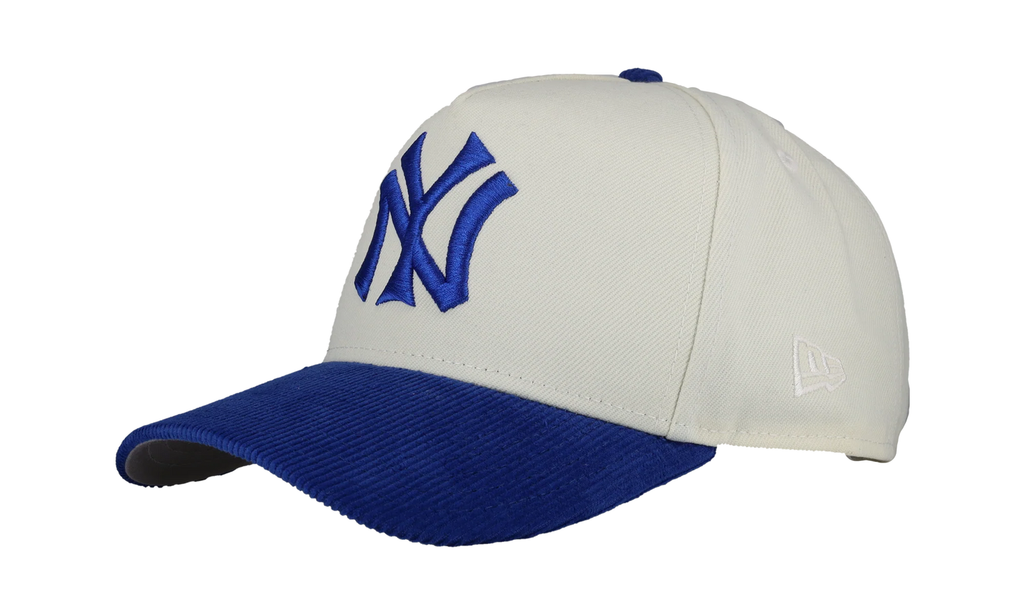 9FIFTY New York Yankees A Frame Snapback Hat "Off White / Royal - Corduroy Visor" NE335