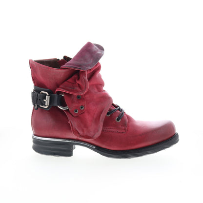 Simon 717204-401-0011 Womens Red Leather Lace Up Casual Dress Boots