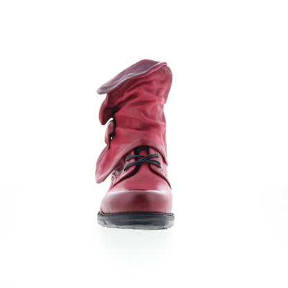 Simon 717204-401-0011 Womens Red Leather Lace Up Casual Dress Boots