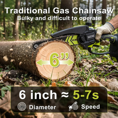 6-Inch Brushless Mini Chainsaw Cordless with Auto Oiling & 2000mAh Battery
