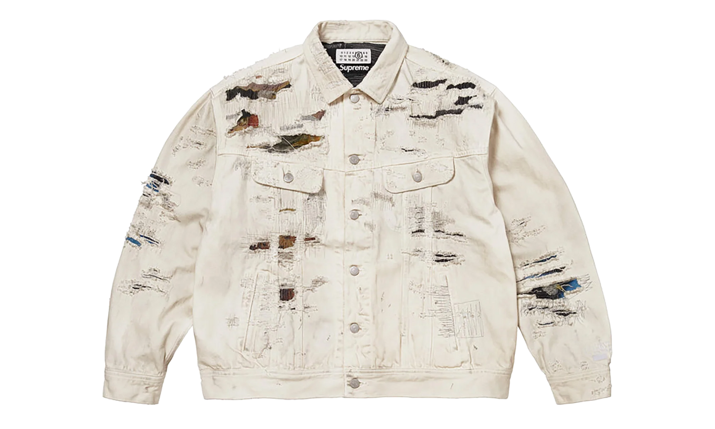 MM6 Maison Margiela Distressed Selvedge Denim Trucker Jacket "SS26 - Beige" SU27185
