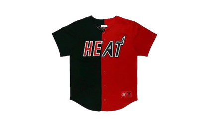 NBA Split Color Mesh Button Front Shirt "Miami Heat - Black" BA88XN MHE K HF1