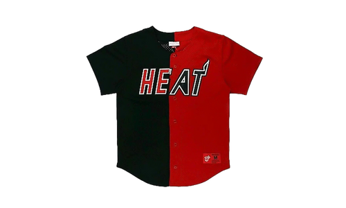 NBA Split Color Mesh Button Front Shirt "Miami Heat - Black" BA88XN MHE K HF1
