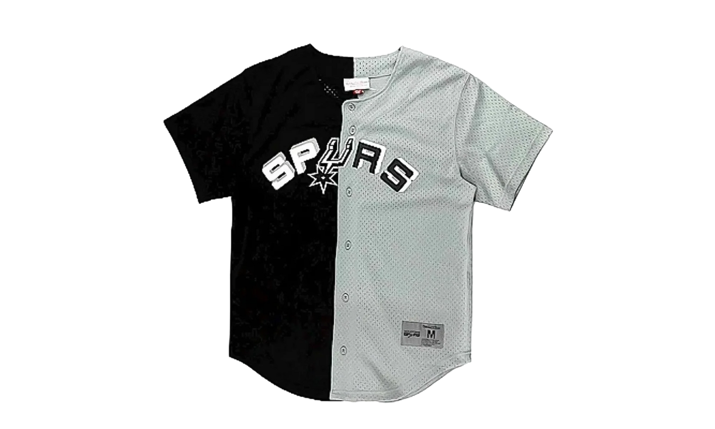 NBA Split Color Mesh Button Front Shirt "San Antonio Spurs - Black" BA88XR SAS K HF5