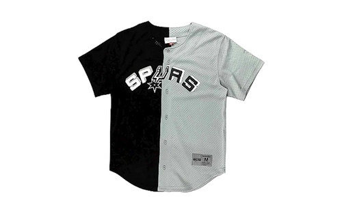 NBA Split Color Mesh Button Front Shirt "San Antonio Spurs - Black" BA88XR SAS K HF5