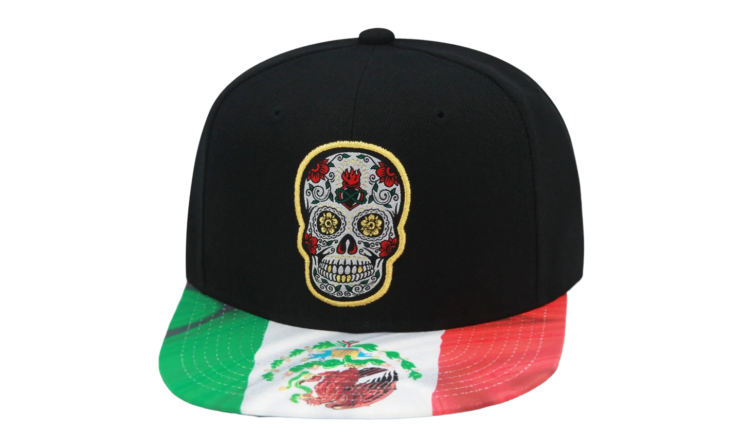 Branded Sugar Skull Snapback Cap "Mexican Flag - Black" 6HSSTD17414 MNNBLCK