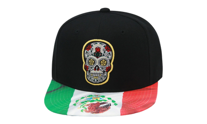 Branded Sugar Skull Snapback Cap "Mexican Flag - Black" 6HSSTD17414 MNNBLCK