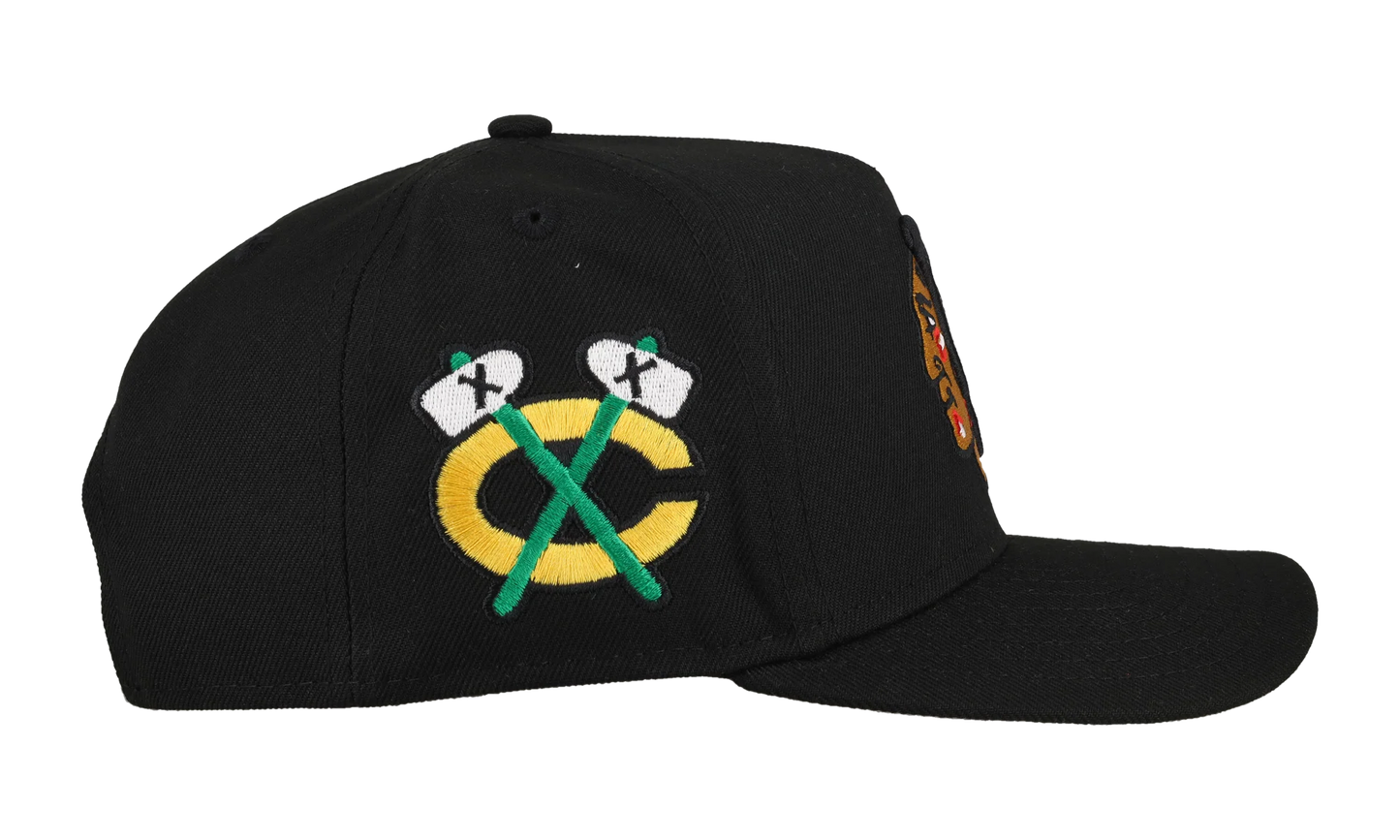 9FIFTY Chicago Blackhawks Team Color A Frame Snapback Hat "Black (Grey Brim)" NE470