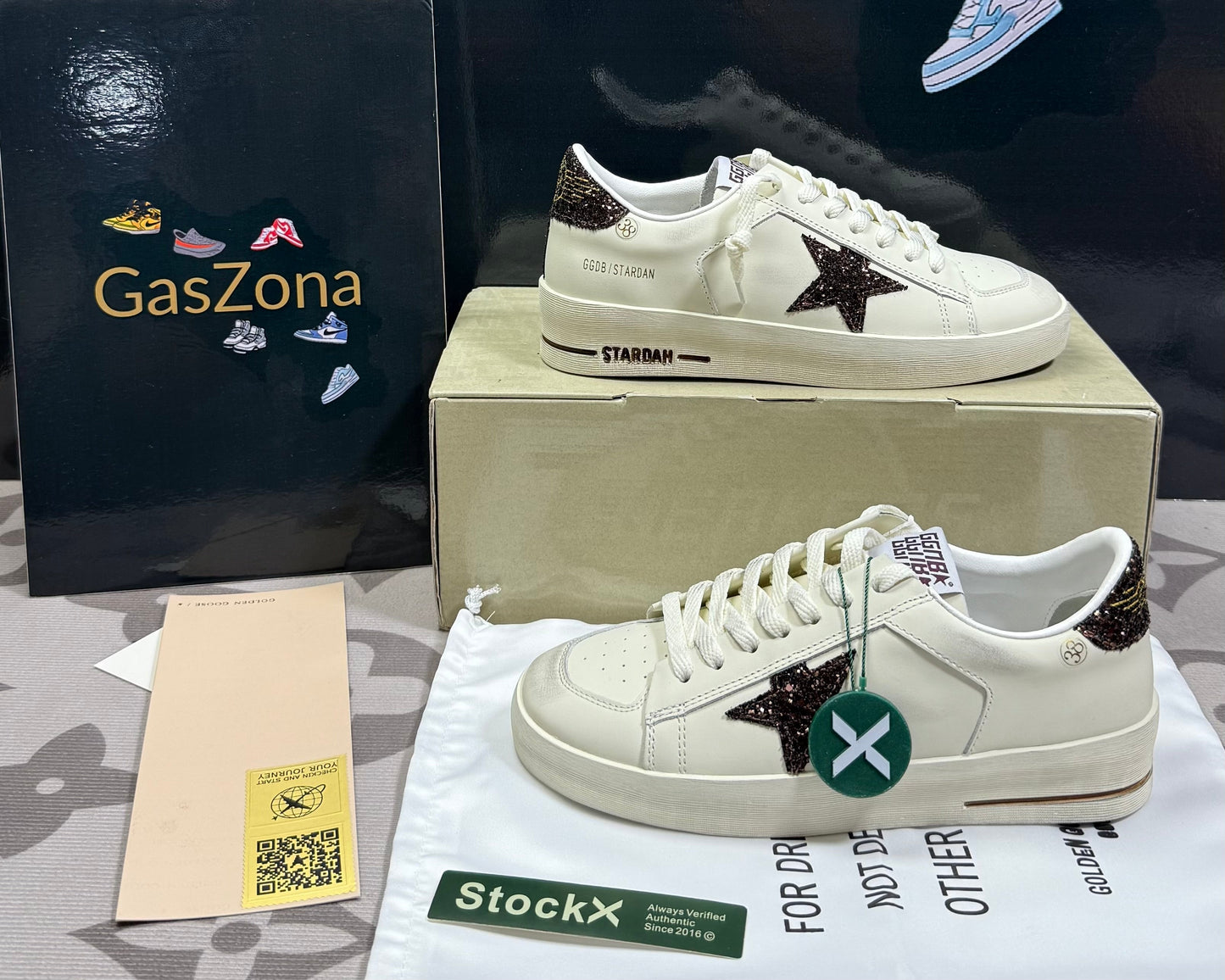 Stardan white leather brown glitter
