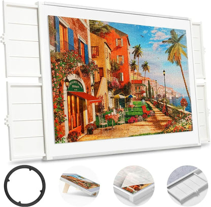 Rotating Puzzle Board with Drawers and Cover,Tilt&Lazy Susan