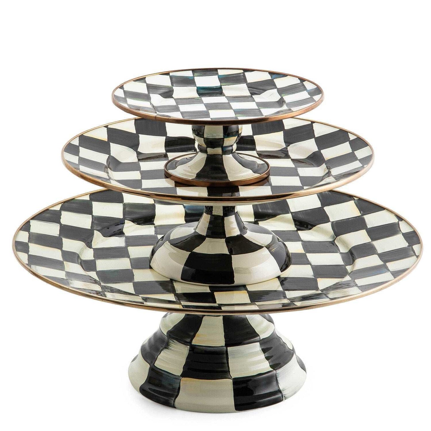 Courtly Check Enamel Pedestal Platter - Small