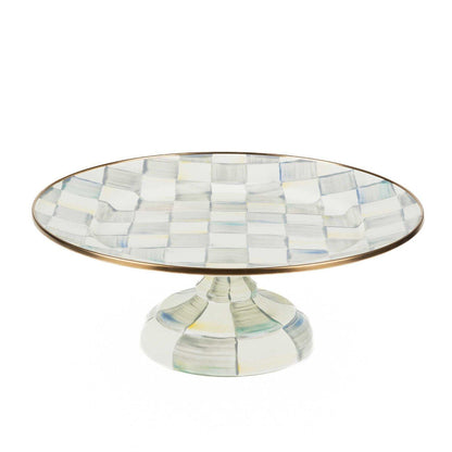 Luxury Dining Sterling Check Enamel Pedestal Platter - Small