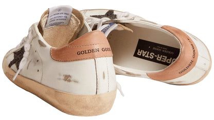 Golden Goose Super Star with black glitter star and pink heel tab (Women’s)