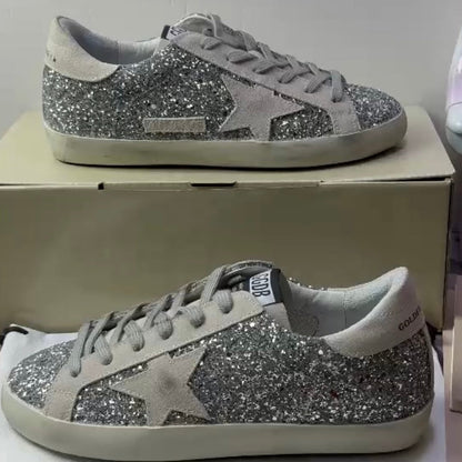 Women's Super-Star in silver glitter with ice-gray suede star