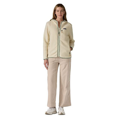 Women's Retro Pile Fleece Hoody in Natural w/ Ellwood Green