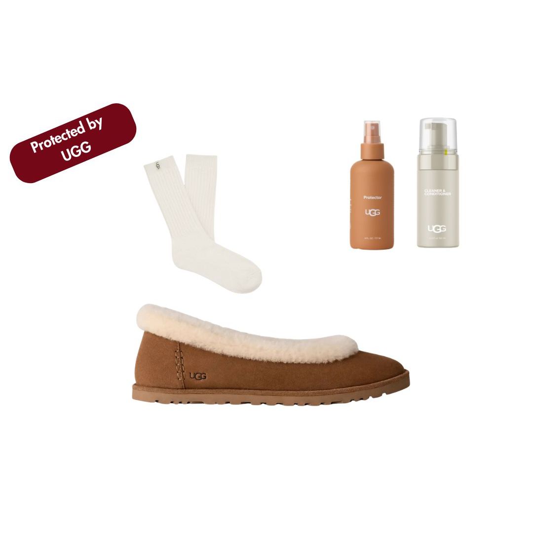 Women's Zora Ballet Flat in Chestnut Bundled with Care Kit + Socks