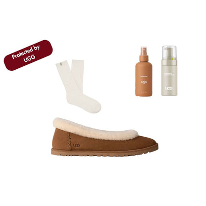 Women's Zora Ballet Flat in Chestnut Bundled with Care Kit + Socks