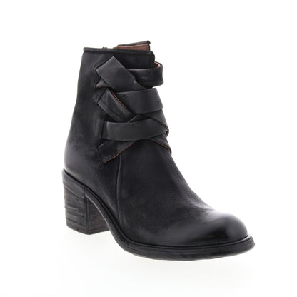 Jacob A24211-301 Womens Black Leather Zipper Mid Calf Boots